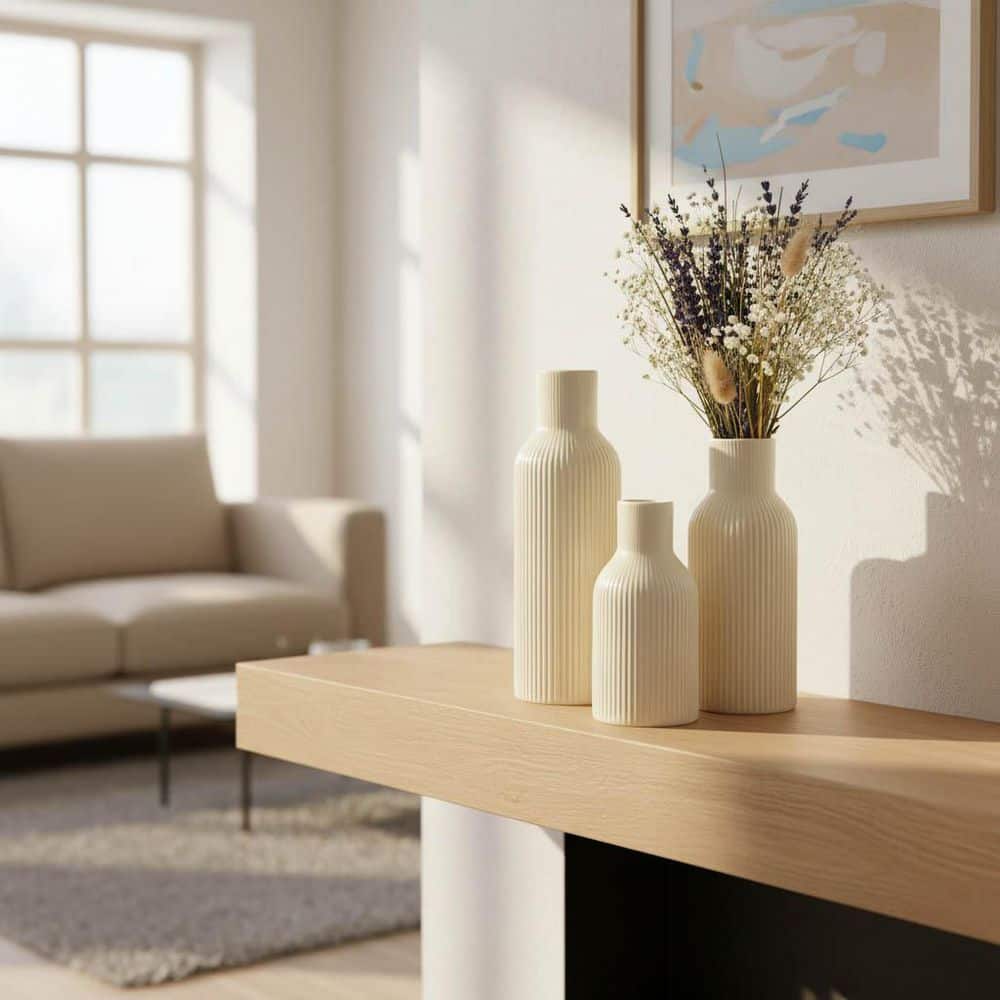 5.9 in. Glossy Beige Ceramic Decorative Vase, (Set of 3) YAJX19