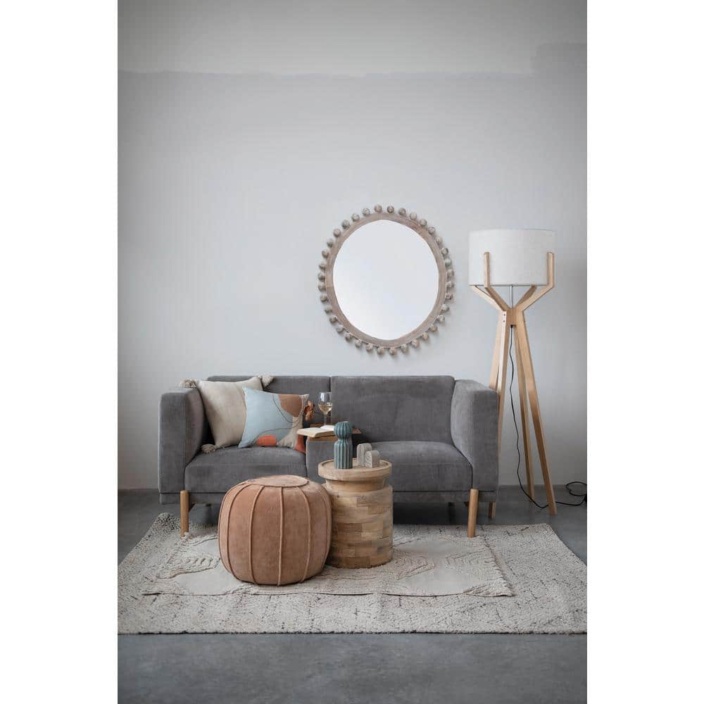 Whitewashed Mango Wood Round Wall Mirror