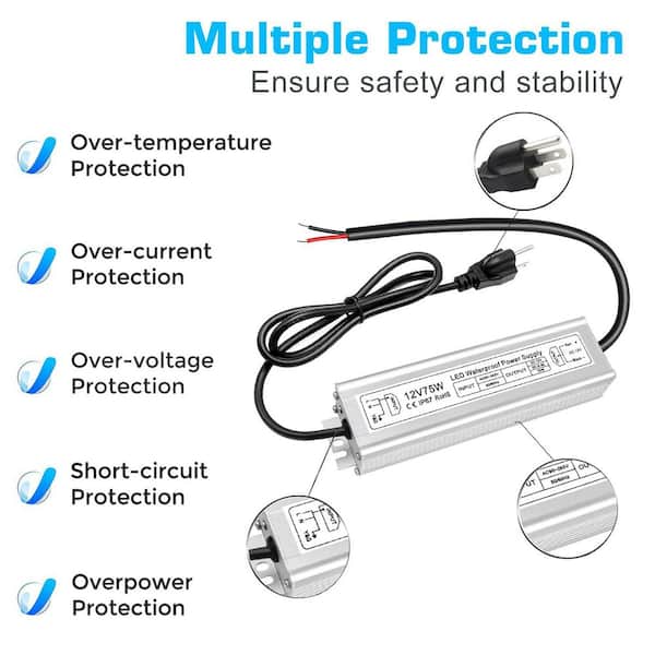 YICHUHAOXI 75W 12V Power Supply IP67 Waterproof LED Driver AC to