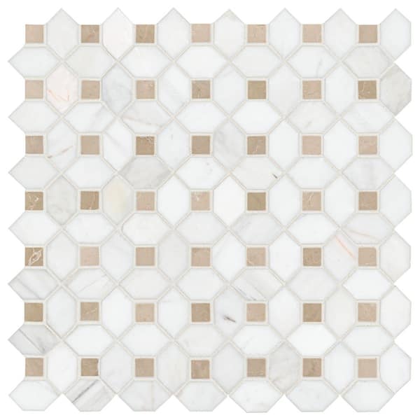 Bianco Dolomite Crema Dotty 13 in. x 13 in. x 0.38 in. Polished Marble Mesh-Mounted Mosaic Tile (10.7 sq. ft. /case)