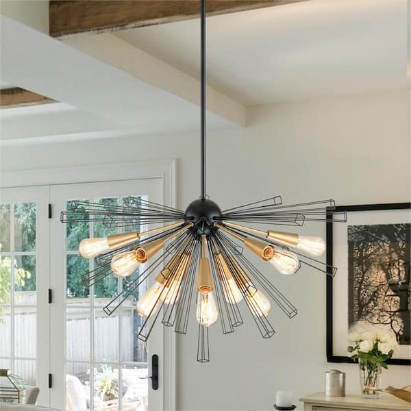 Aquin 10-Light Modern Black and Brass Geometric Sputnik Chandelier