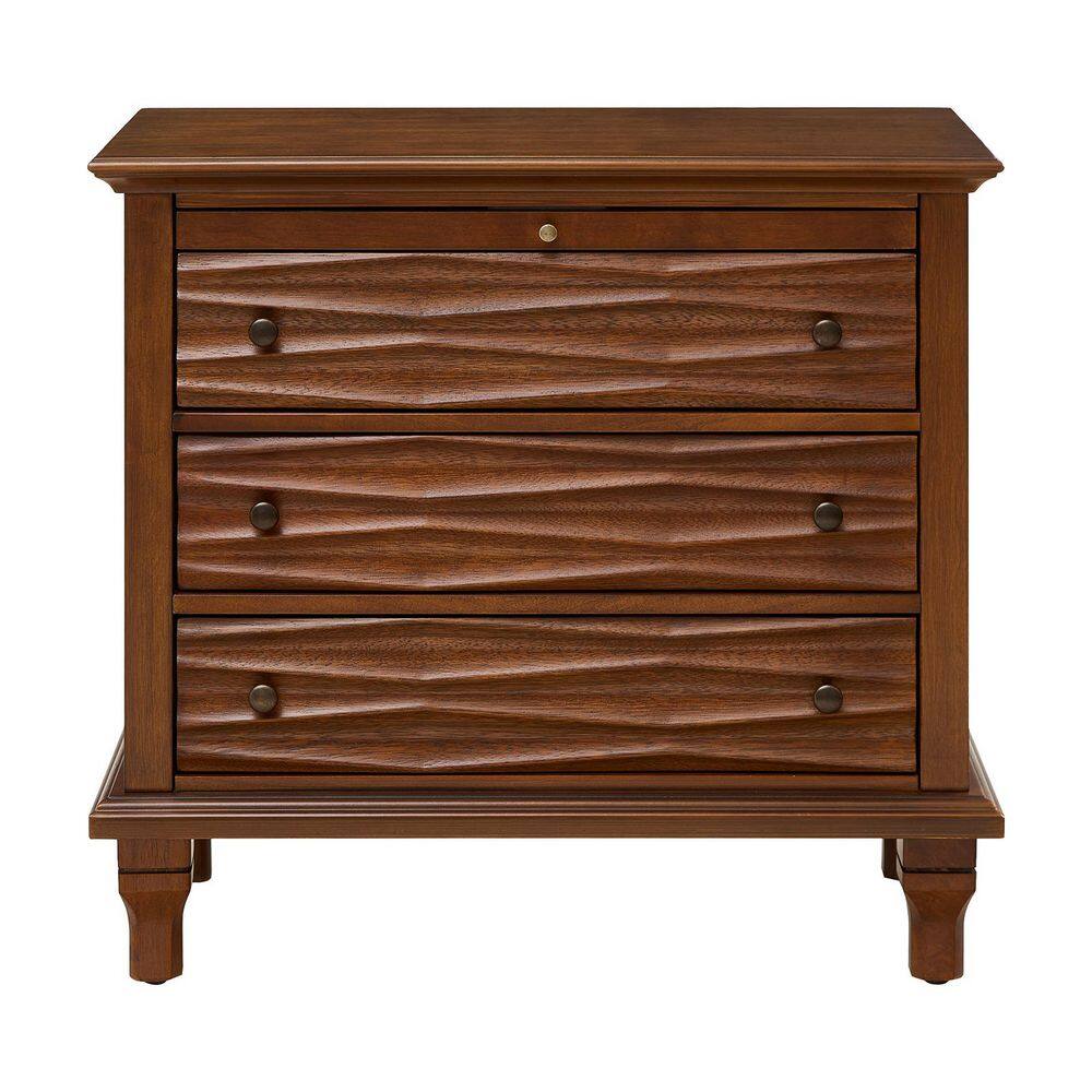 28 in. Modern Brown Wooden 3 Drawer Nightstand with Built-in Charging Station price history on PriceWatchPro