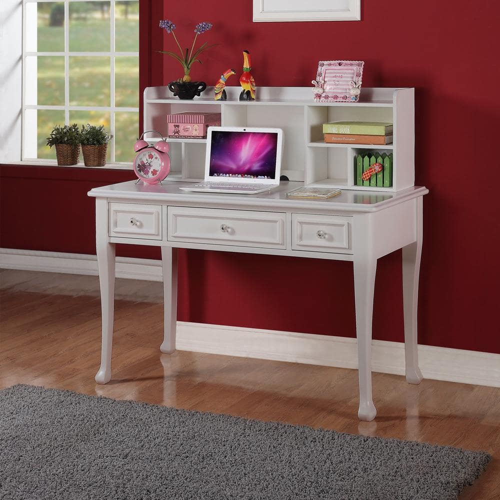 White Pine Writing Desk with Hutch and Drawers