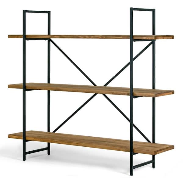 Glamour Home Ailis 56 in. Brown Pine Wood Metal Frame Etagere 3-Wide Shelf Bookcase Media Center
