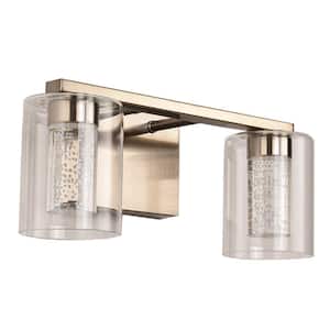 2-Light Classic Mercury Glass Bathroom Light 3000/4000/6000K LED Bathroom Vanity Light with Crystal Bubble Glass, Gold