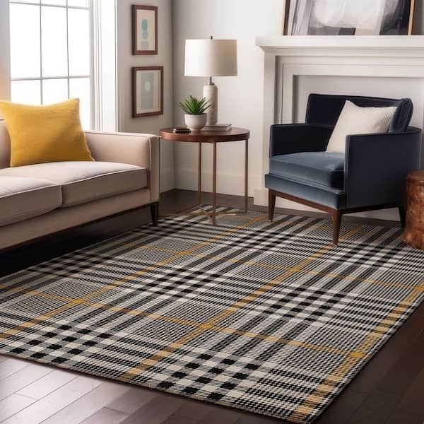 Mayfield Premium Machine Washable Abstract AMF1054 Black 10 ft. x 14 ft. Area Rug