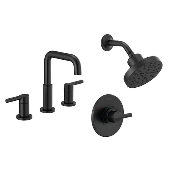 Delta Nicoli 5-Spray Shower Faucet with 8 in. Widespread Double Handle Bathroom Faucet in Matte Black