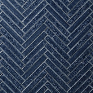 Virtuo Marine Blue 1.45 in. x 9.21 in. Polished Crackled Ceramic Subway Wall Tile (4.65 sq. ft./Case)