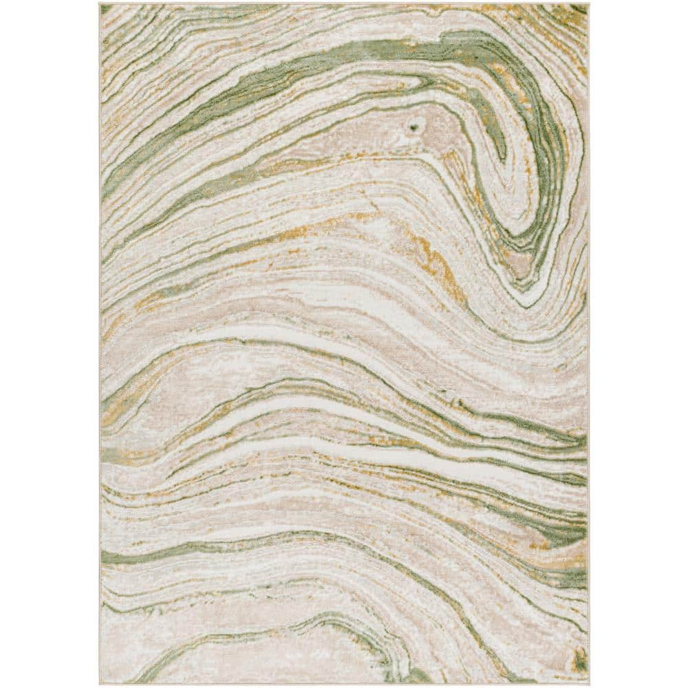 7'x9' Green and Brown Distressed Floral Indoor Area Rug main image 0