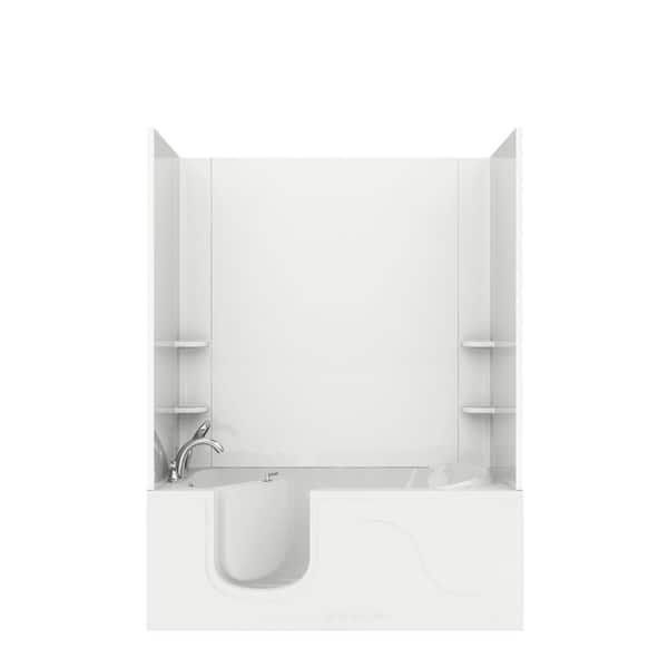 Unbranded NOVA Heated 5 ft. Walk-in Non-Whirlpool Bathtub with Easy Up Adhesive Wall Surround in White