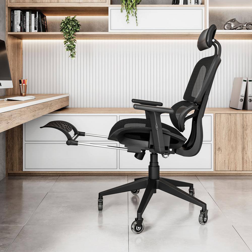Black Ergonomic Mesh Office Chair with Adjustable Arms and Footrest