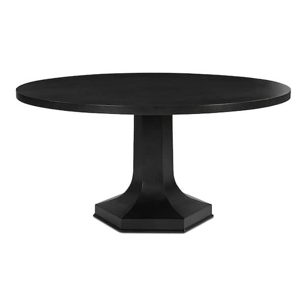 Jorvik Sculptural Black Metal 60 in. Pedestal Base Dining Table for 6