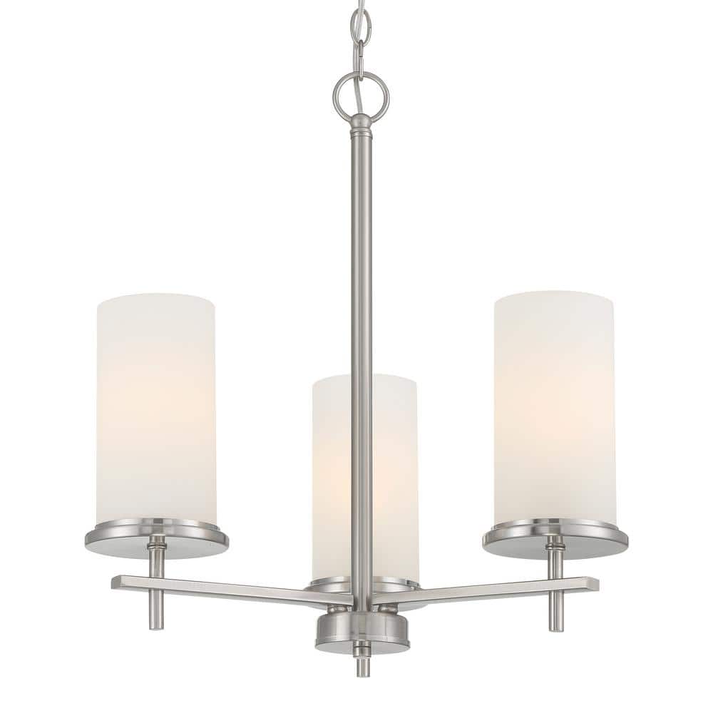 Brushed Nickel 3-Light Chandelier with Etched Glass Shades