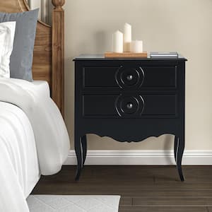 Albin Black 3-Drawer Nightstand with Built-in Outlets