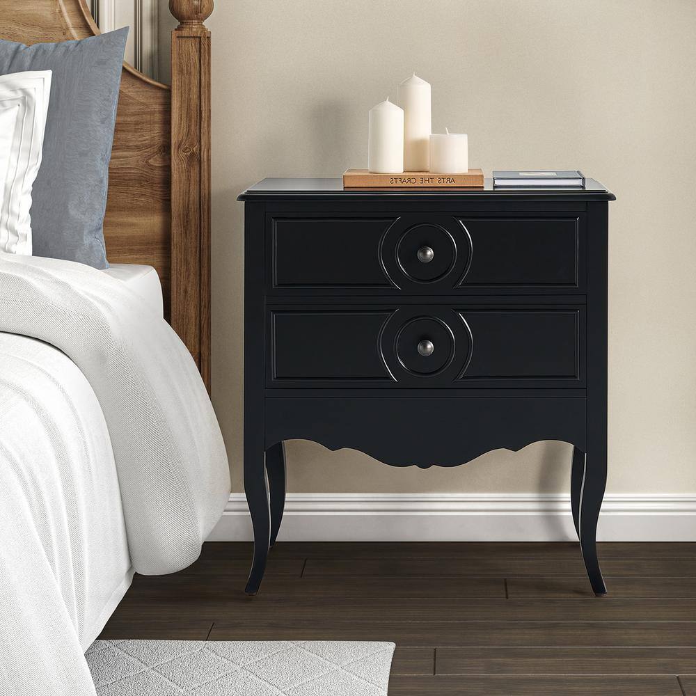Albin Black 3-Drawer Nightstand with Built-in Outlets