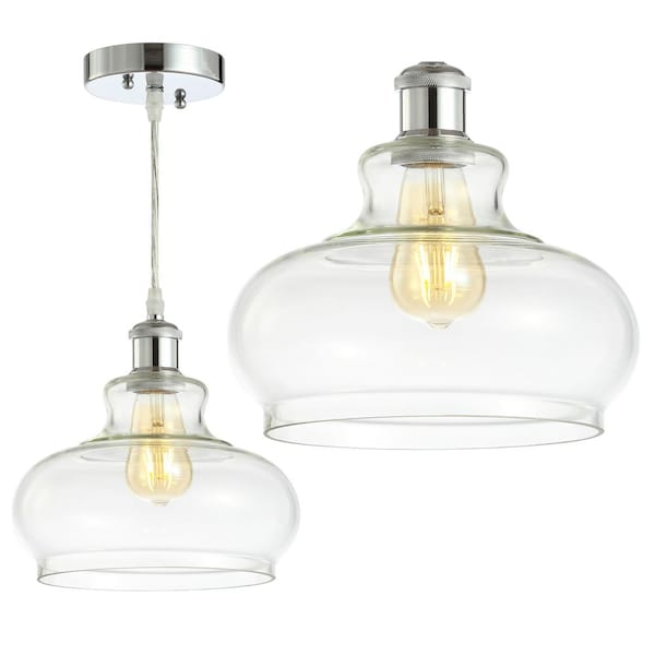Hampton 9.5 in. Chrome Adjustable Iron/Glass Pharmacy LED Pendant