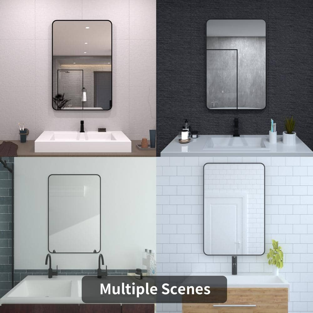 24 x 36 Inch Black Aluminum Rectangular Bathroom Vanity Mirror