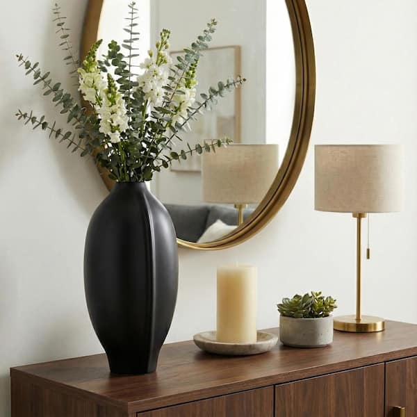 Liv & Skye 18 in. Black Ceramic Round Decorative Vase