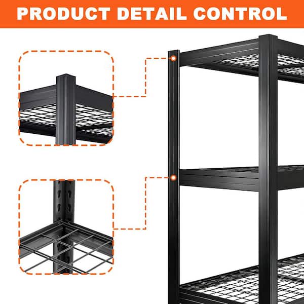 4-Tiers Heavy Duty Metal Adjustable Garage Pantry Organizer Shelving Unit in Black(70.8 in. W x 70.8 in. H x 23.8 in. D)
