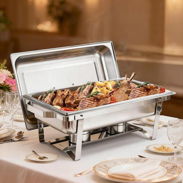 Rectangle Chafing Dish, 9 Qt. Stainless Steel Chafing Dish, Food Warmer Chafer Complete Set, 6 Pack Chafer Dishes