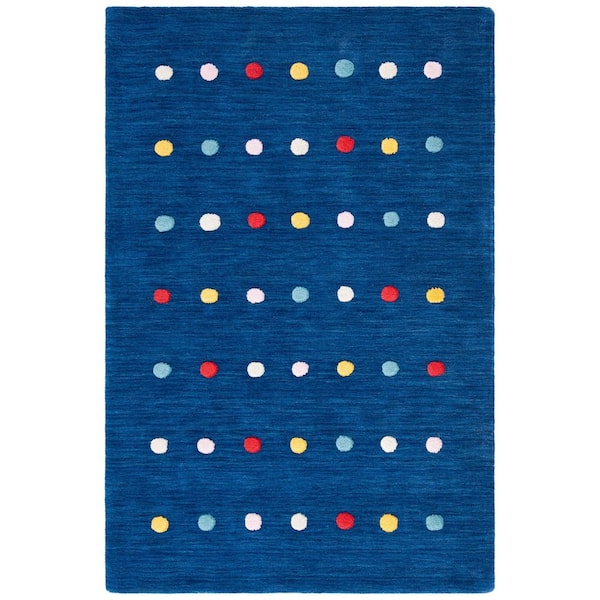Kids 3 ft. x 5 ft. Navy Polka-Dot Striped Area Rug