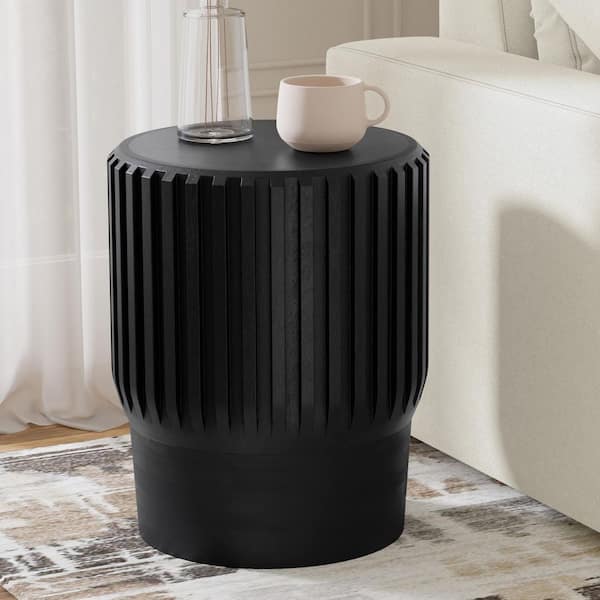 Lyall 16 in. Round Solid Mango Wood End Table in Black, Assembled