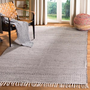 Montauk Ivory/Anthracite 10 ft. x 10 ft. Striped Geometric Square Area Rug