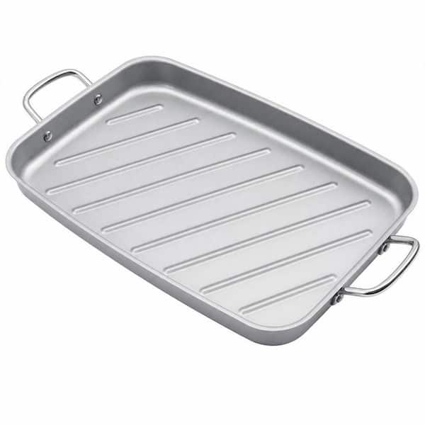 11 in. x 15 in. Silver Carbon Steel Non Stick Grill Pan BBQ Grill Topper With Handles for Grilling Barbecue Tray