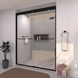 60 in. W x 72 in. H Sliding Framed Shower Door in Matte Black with Clear Glass