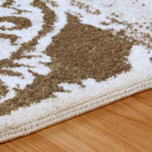5 ft. x 8 ft. Beige Damask Power Loom Distressed Stain Resistant Area Rug