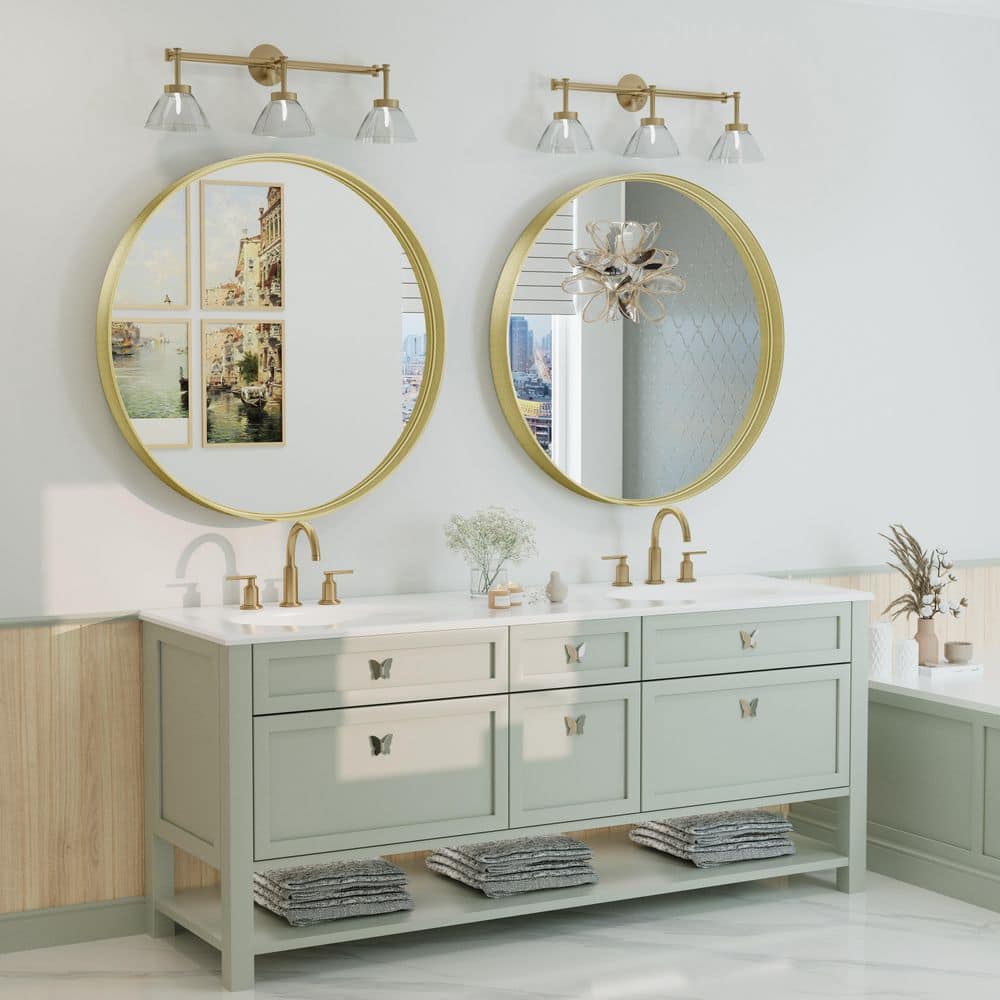 2 Pieces 30 in. W x 30 in. H Round Tempered Glass and Aluminum Alloy Framed Wall Bathroom Vanity Mirror in Gold price history on PriceWatchPro