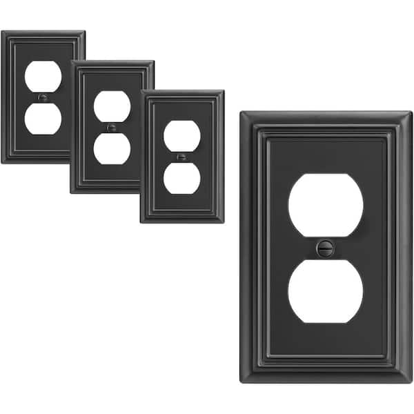 1-Gang Black Duplex Outlet Metal Wall Plates (4-Pack)