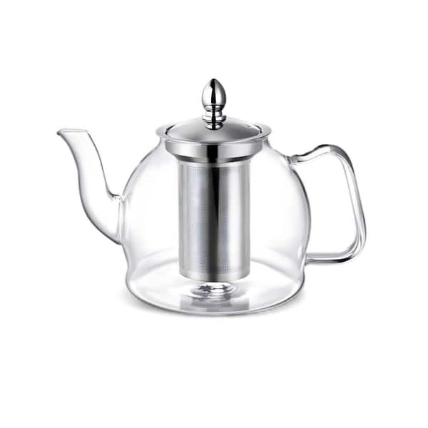 4 Cups 33 oz. Clear Heat-Resistant Borosilicate Glass Teapot with Stainless Steel Infuser, Stovetop and Microwave Safe