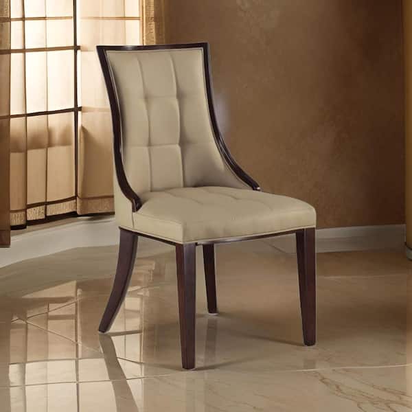 Glen Brown and Tufted Tan Faux Leather Wood Dining Chair (Set of 2)
