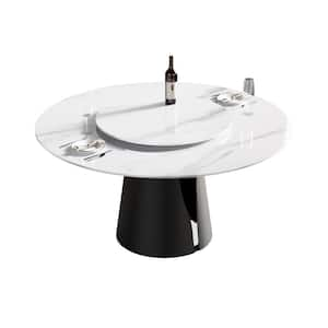 59.05 in. White Modern Round Sintered Stone Tabletop Dining Table With Stainless Steel Base (Seats 8)