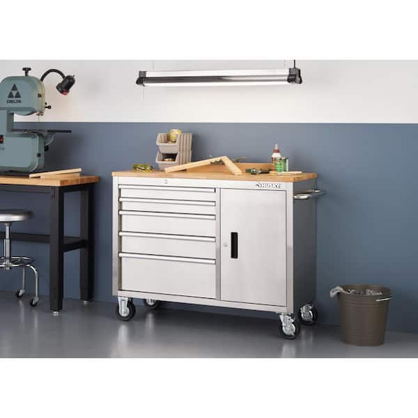Husky 46 in. 5-Drawer and 1-Door Stainless Steel Mobile Workbench