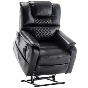 Black Faux Leather Dual Motor Lay Flat Sleeping Infinite Position Electric Power Lift Heated Massage Recliner