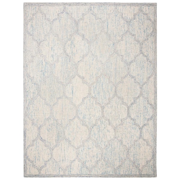 Abstract Ivory/Light Blue 9 ft. x 12 ft. Distressed Quatrefoil Area Rug