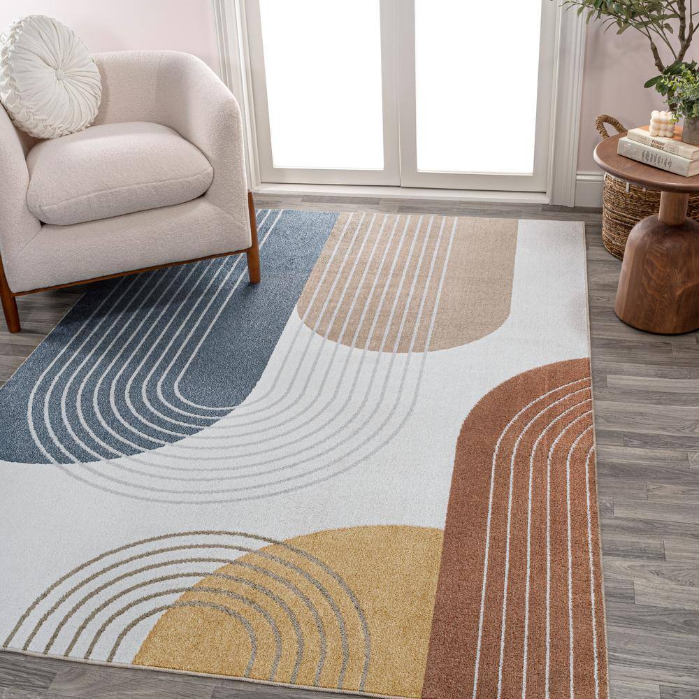 Multi-Color Geometric Washable Synthetic Kids Area Rug 5' x 8'