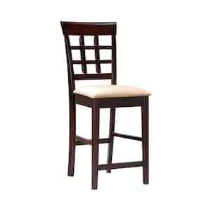 26.5 in. Tan and Cappucino Brown High Back Wood Frame Bar Stool with Fabric Seat