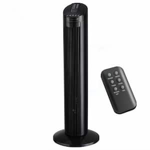 29 in. 3 Fan Speeds Bladeless Oscillating Tower Fan in Black with Top Mounted Remote, 38dB Low Noise 7.5-Hours Timing