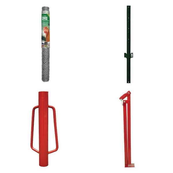 2 in. Mesh Poultry Netting (2 ft. x 25 ft.), 1-1/4 in. Steel U-Post (3 ft.), Post Driver and T-Post Puller Combo