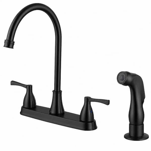 2-Handles Deck Mount 8 in. Centerset Standard Kitchen Faucet with Side Sprayer 3-Hole or 4-Hole in Matte Black