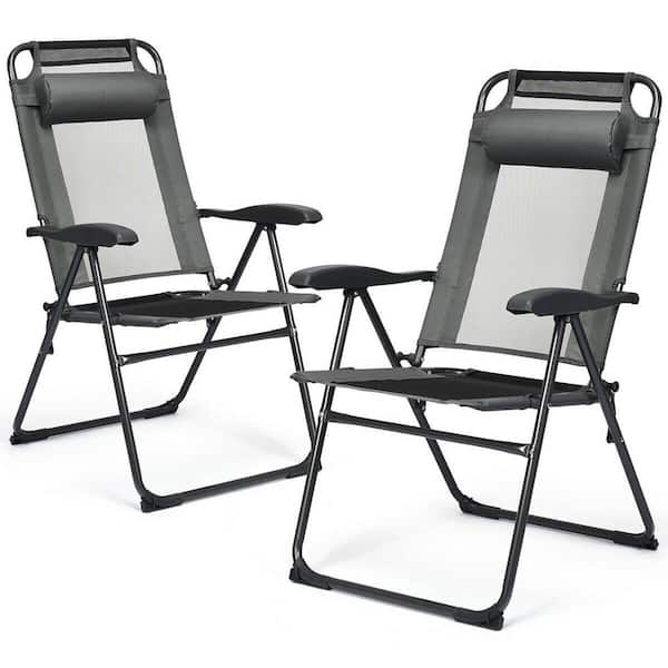 Gray Adjustable Folding Metal Outdoor Recliner Chairs (2Pack) HYO22GR2 The Home Depot