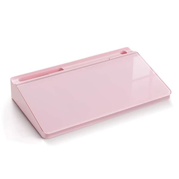 1-Pack Compact Glass Desktop Whiteboard with Storage, Dry Erase Board for Desk, Includes Markers, Pink, 5 Sheets