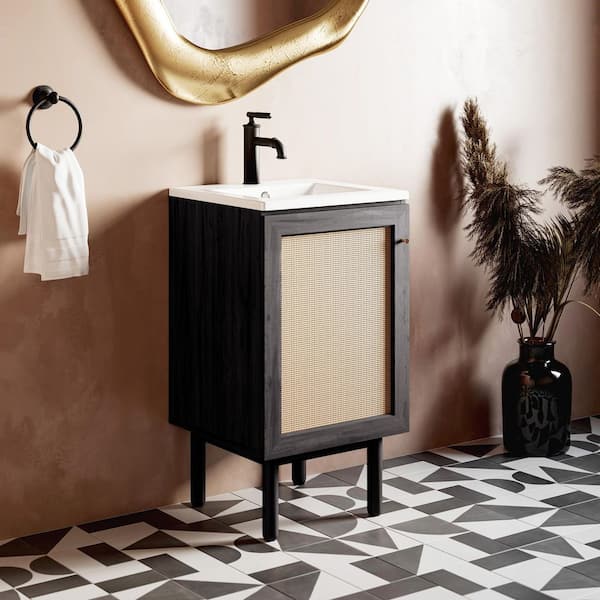 Swiss Madison Classe 18 in. W x 17.87 in. D x 33.12 in. H Bathroom Vanity in Black with Glossy White Ceramic Top