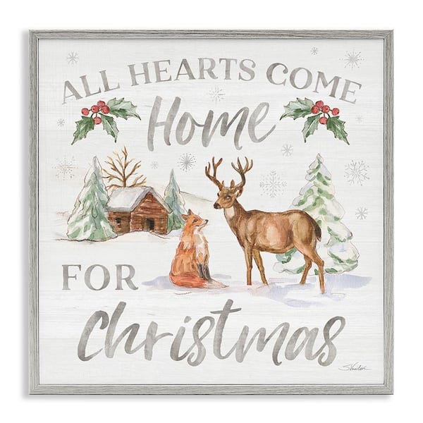 Stupell Industries Home For Christmas Phrase by Silvia Vassilev 1-Piece Framed Graphic Print Animal Poster Art Print 24 in. x 24 in.