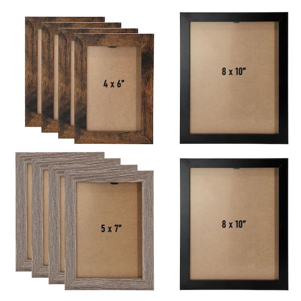 10 Piece Assorted Wood Picture Frame Set in Assorted Black and Brown