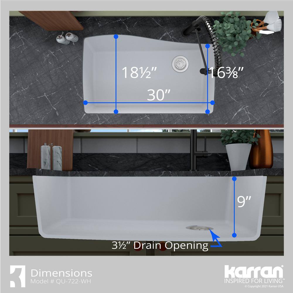 White Quartz Composite Single Bowl Undermount Kitchen Sink