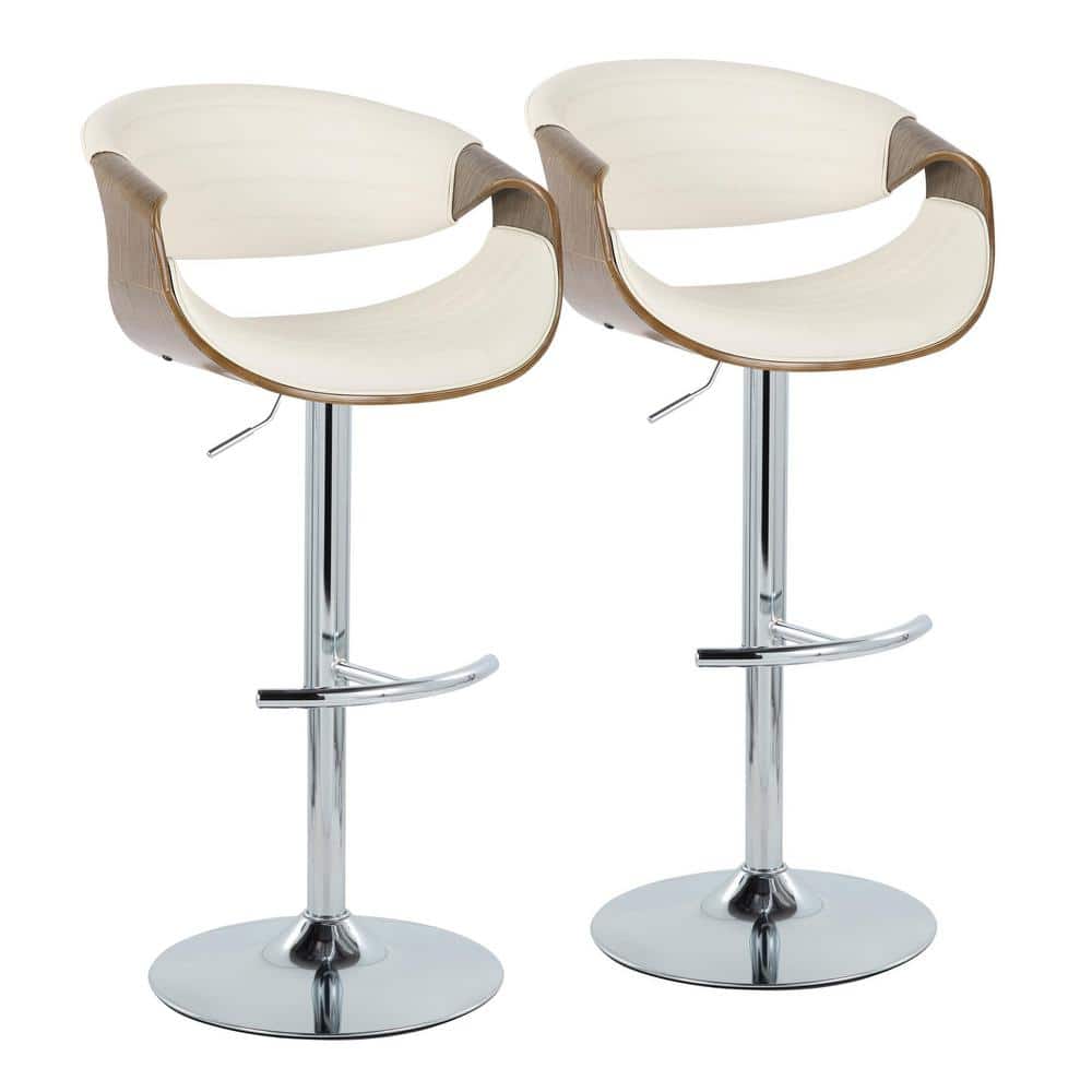 White Adjustable Swivel Bar Stool with Chrome Frame